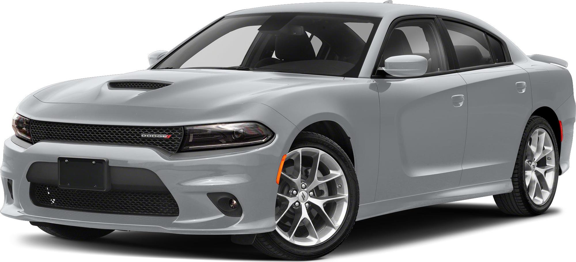Muscle sedan front with hood scoop and sporty grille