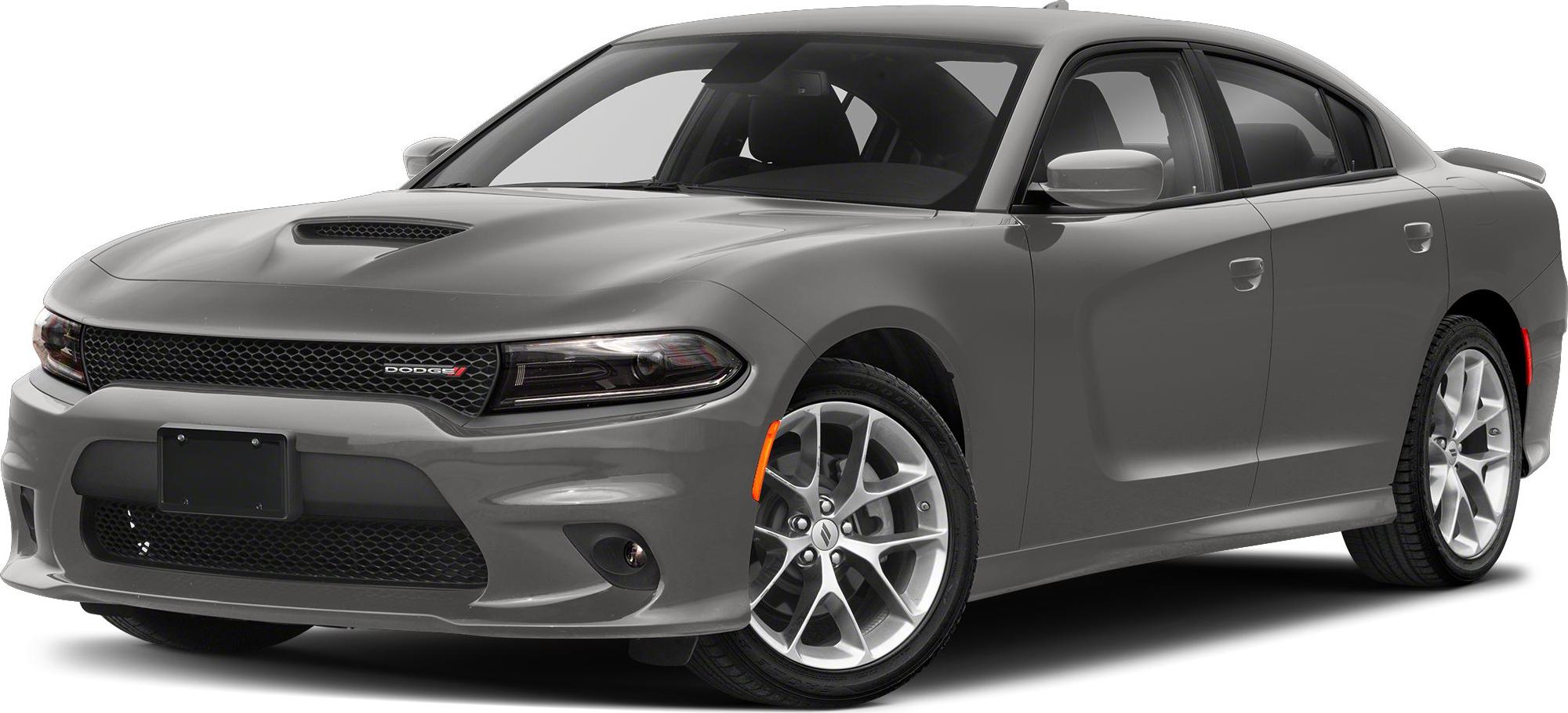 Muscle car front three-quarter view with hood scoop and alloy wheels