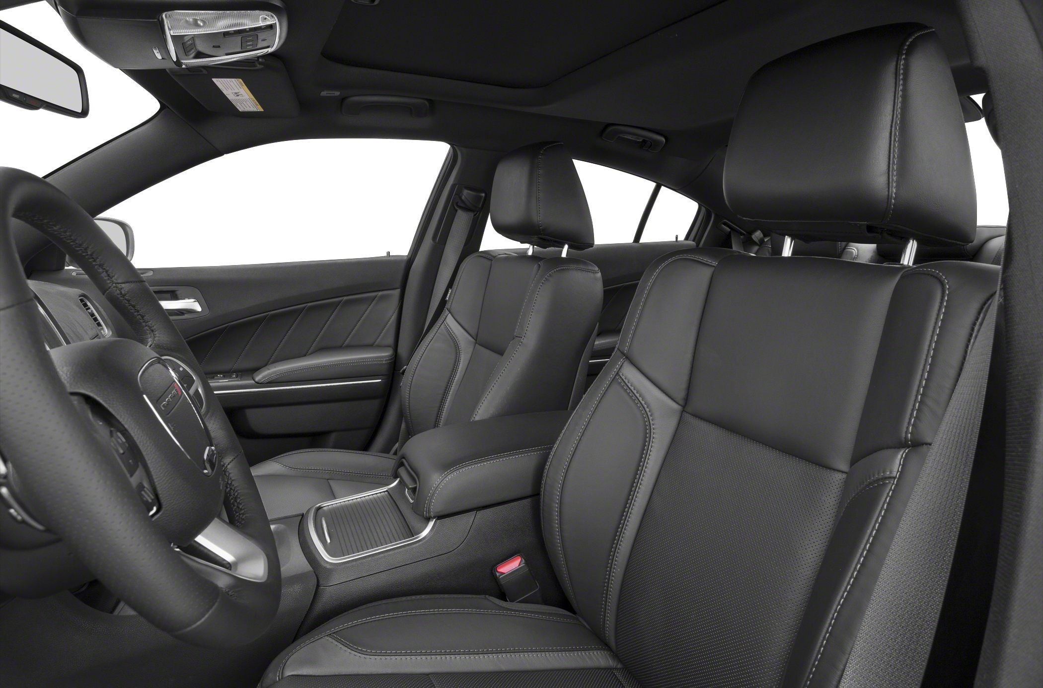 Black leather seats and center console interior view