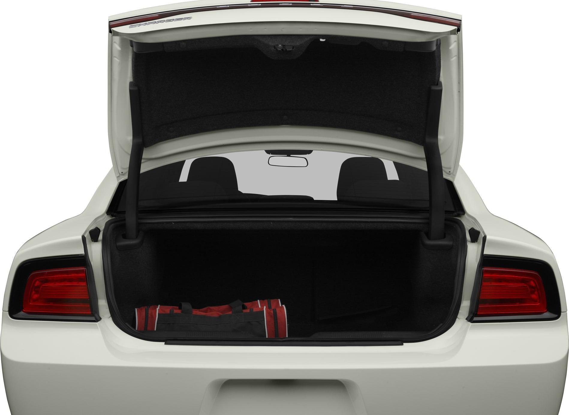 Open trunk with visible rear seats and cargo bag