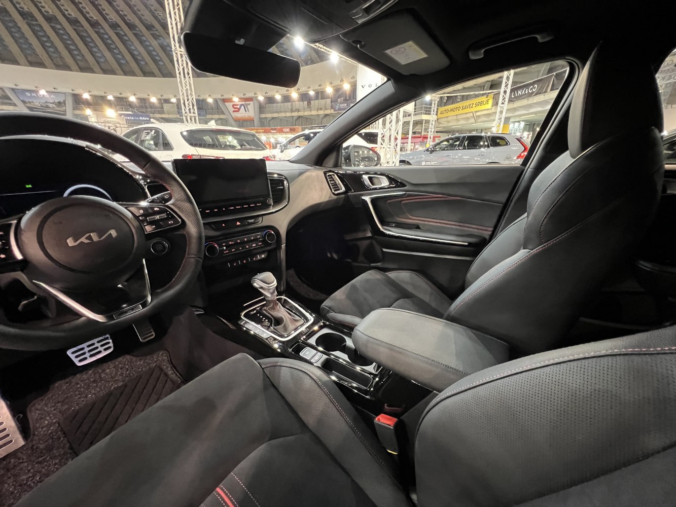 Modern car interior with digital dashboard and touchscreen infotainment