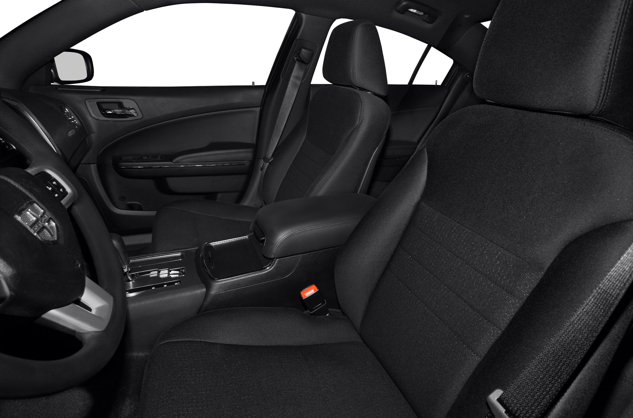 Front seats and cabin details with armrest and door panel
