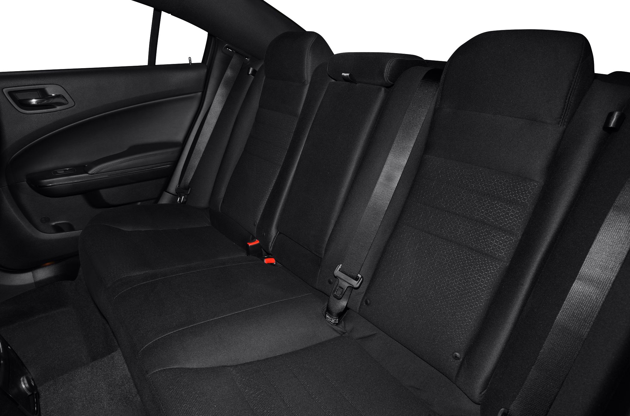 Black fabric rear seats with three headrests and seat belts