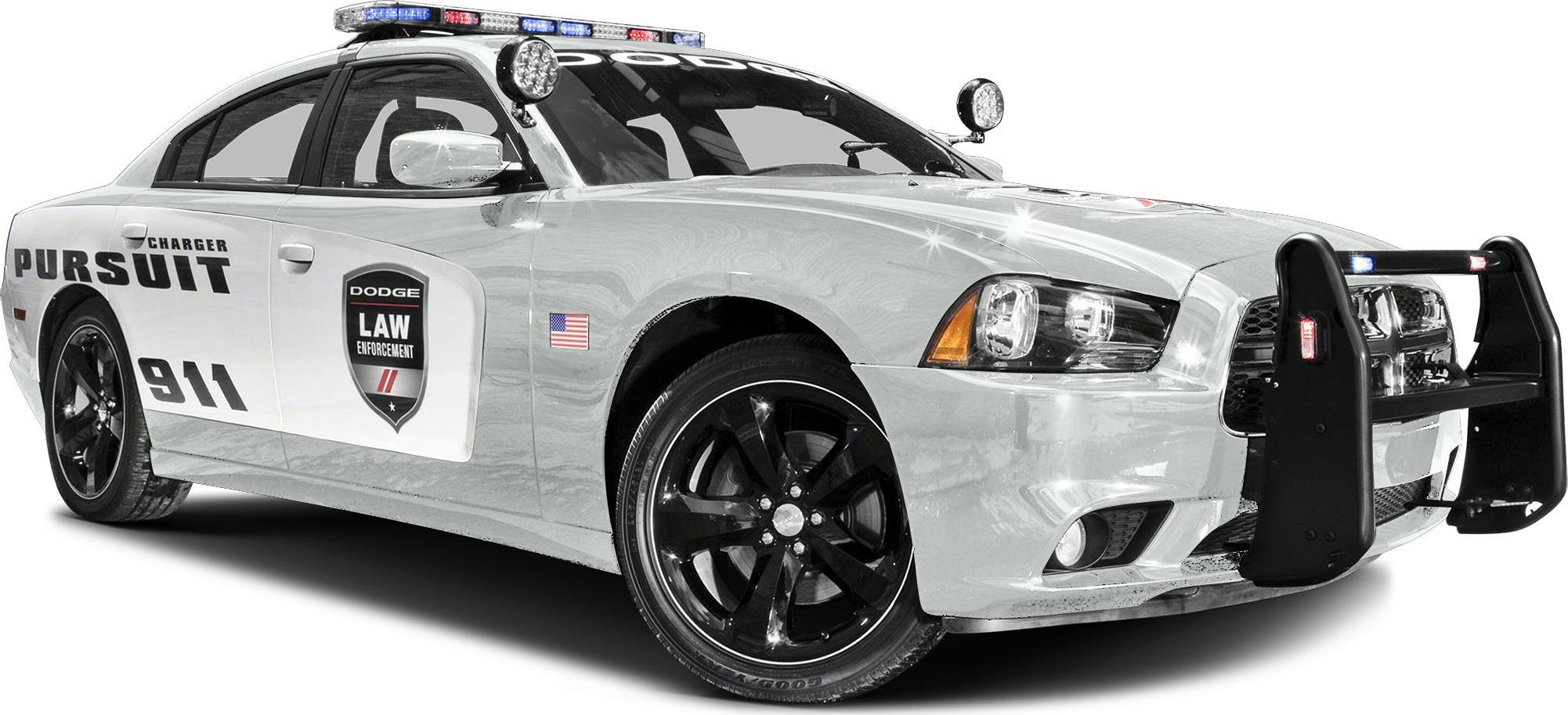 Police pursuit vehicle with law enforcement decals and push bumper
