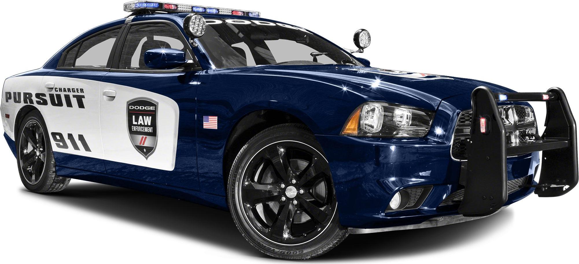 Police pursuit vehicle with front push bumper and roof emergency lights