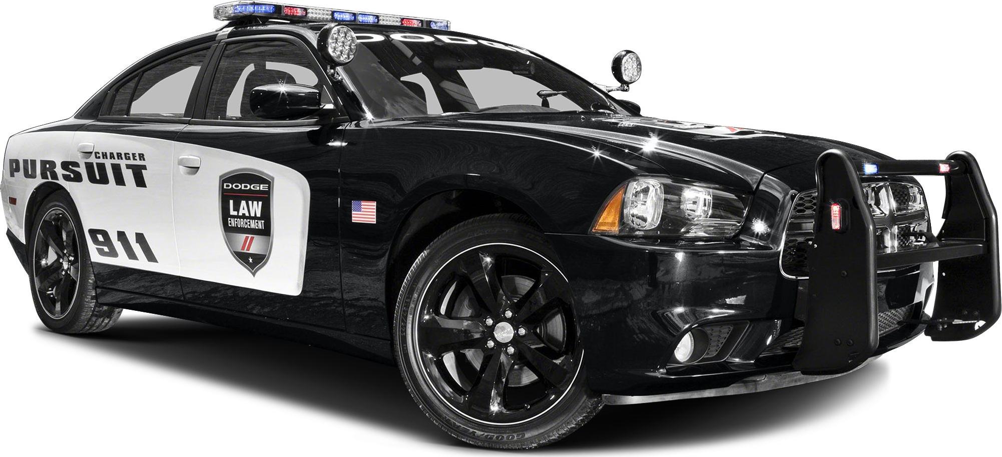 Police pursuit vehicle with push bumper and emergency lights