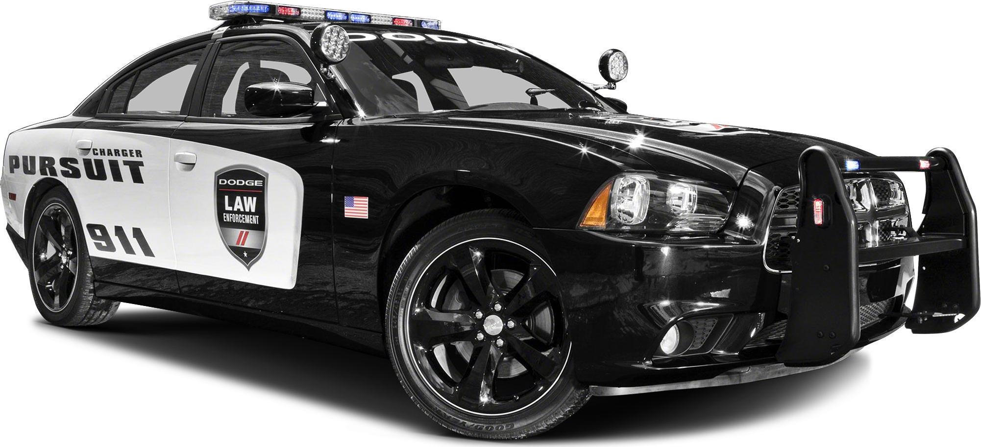 Police pursuit Dodge Charger VII with law enforcement decals and emergency lights