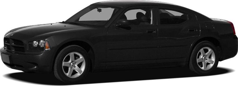 Black four-door muscular sedan with bold grille and alloy wheels