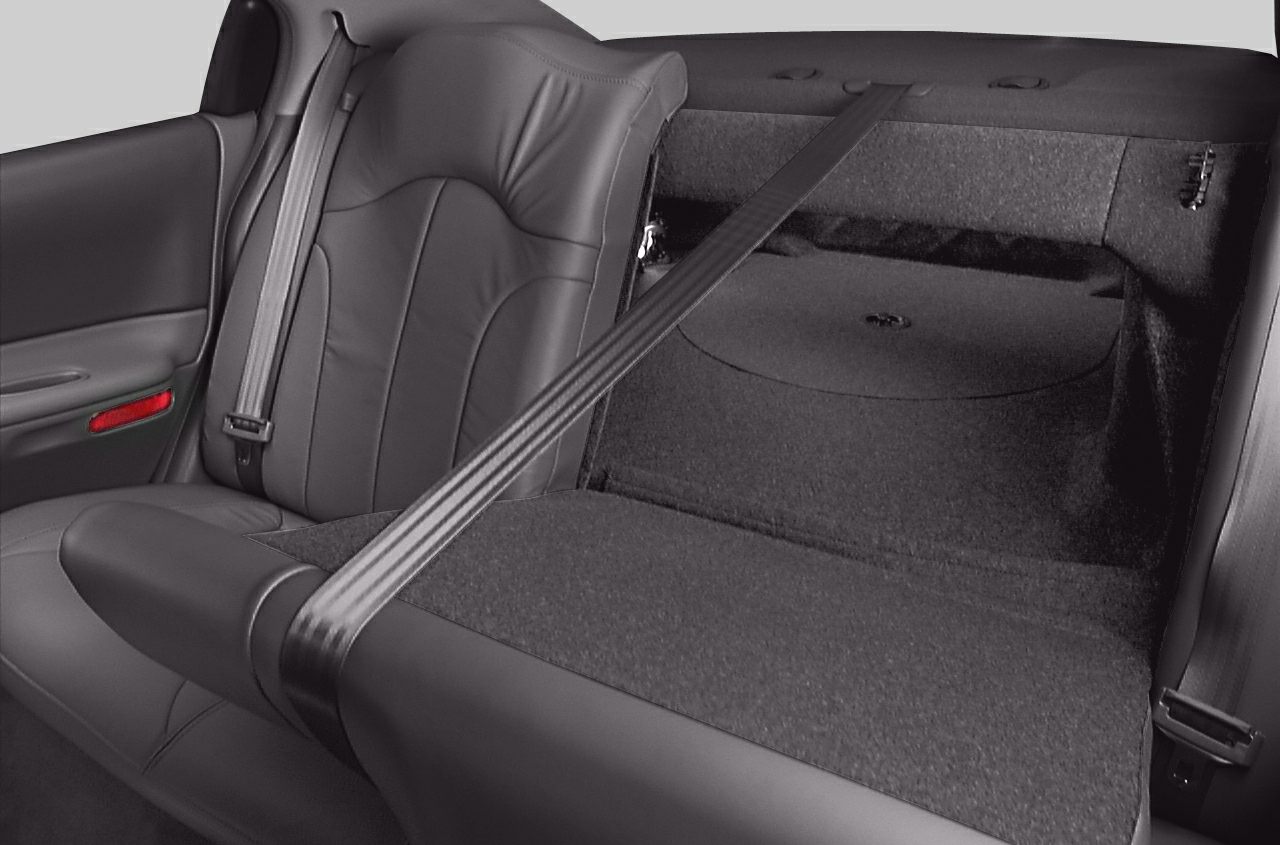 Fold-down rear seat with integrated seat belt and cargo pass-through design