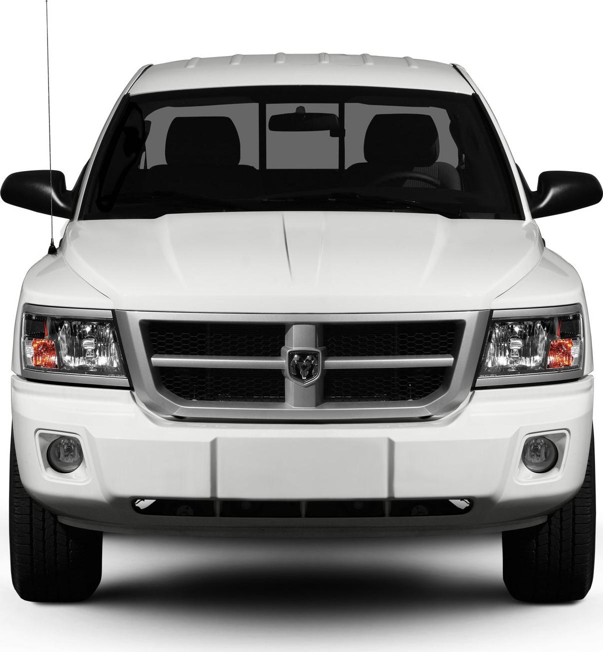 Front view of pickup truck with distinctive grille and headlights