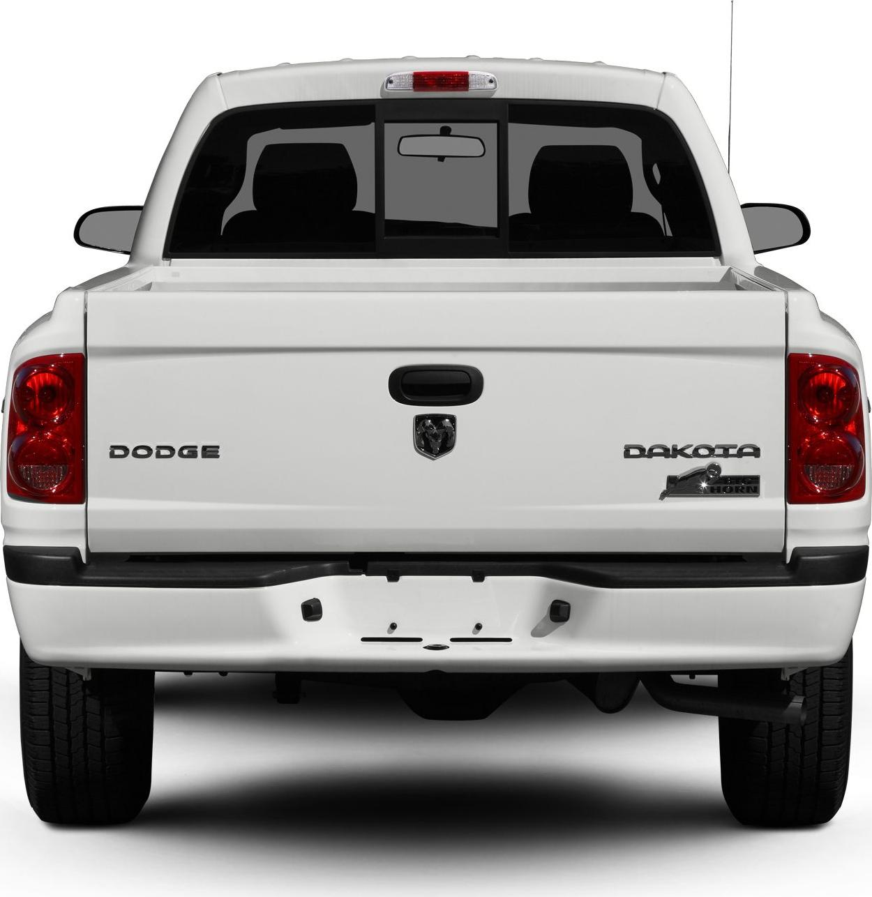 Truck rear view showing tailgate, taillights, and rear window.
