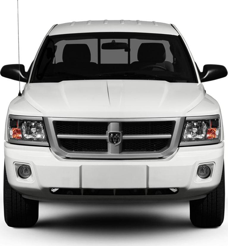 Front view of a pickup truck showing grille, headlights, and bumper
