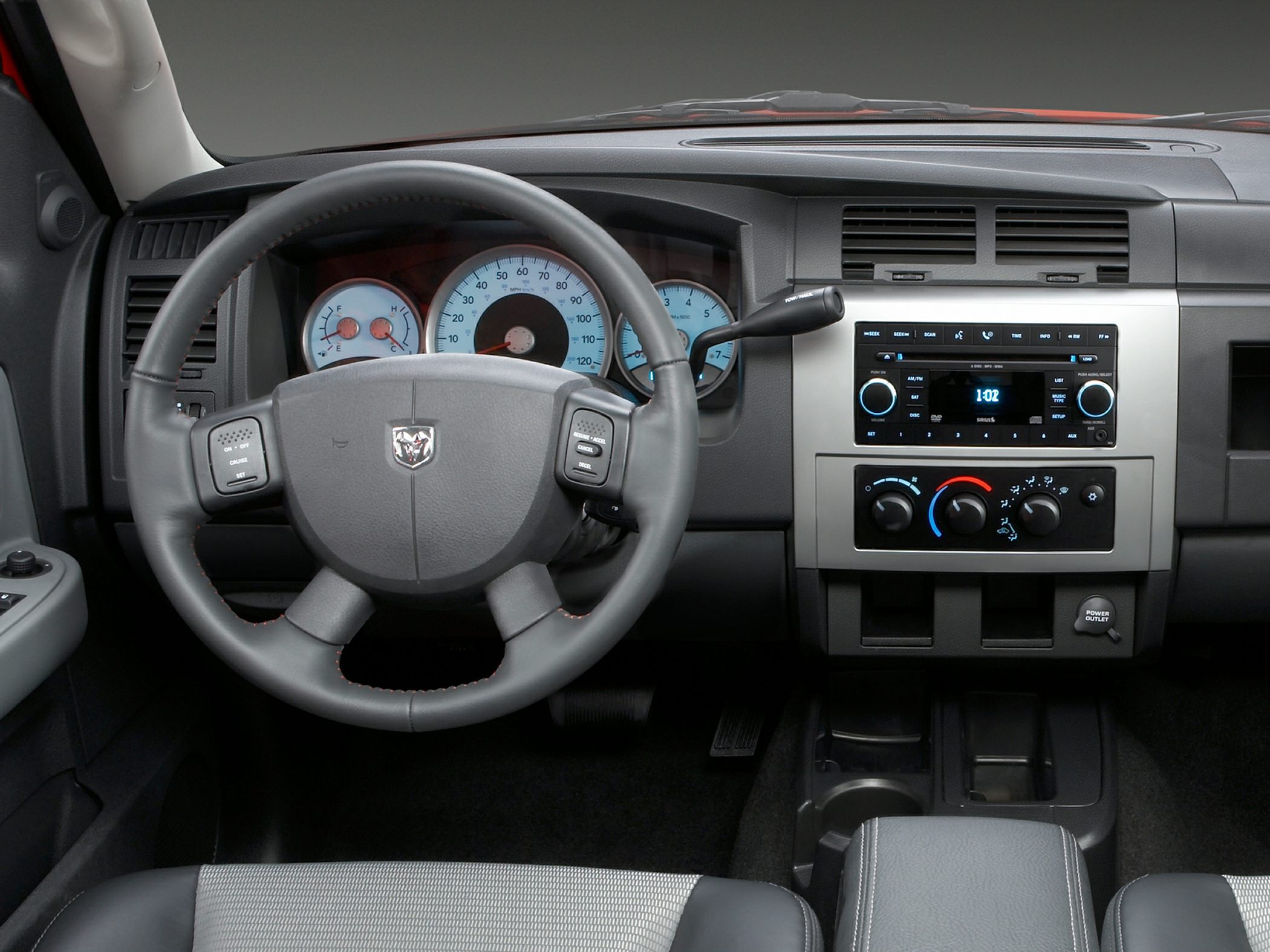Dashboard and steering wheel with instrument cluster and control panel