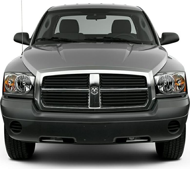 Front view with bold grille and clear headlights of a pickup truck