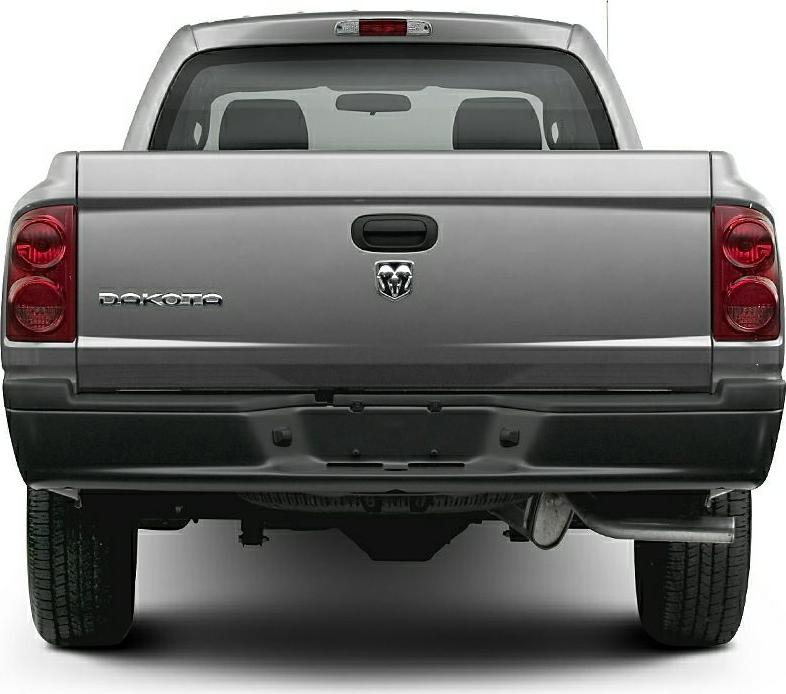 Rear view of a pickup truck tailgate and taillights