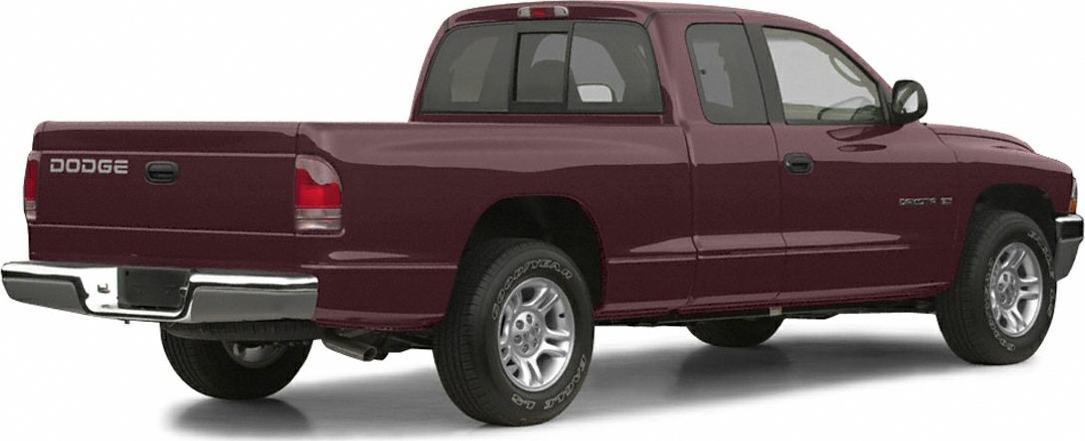 Extended cab pickup truck rear side view in dark red