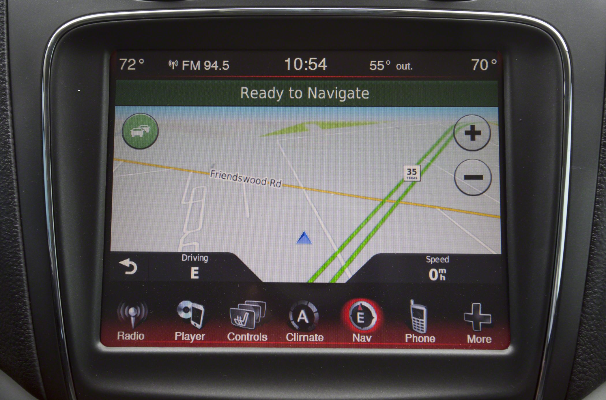Navigation system interface with map and control icons