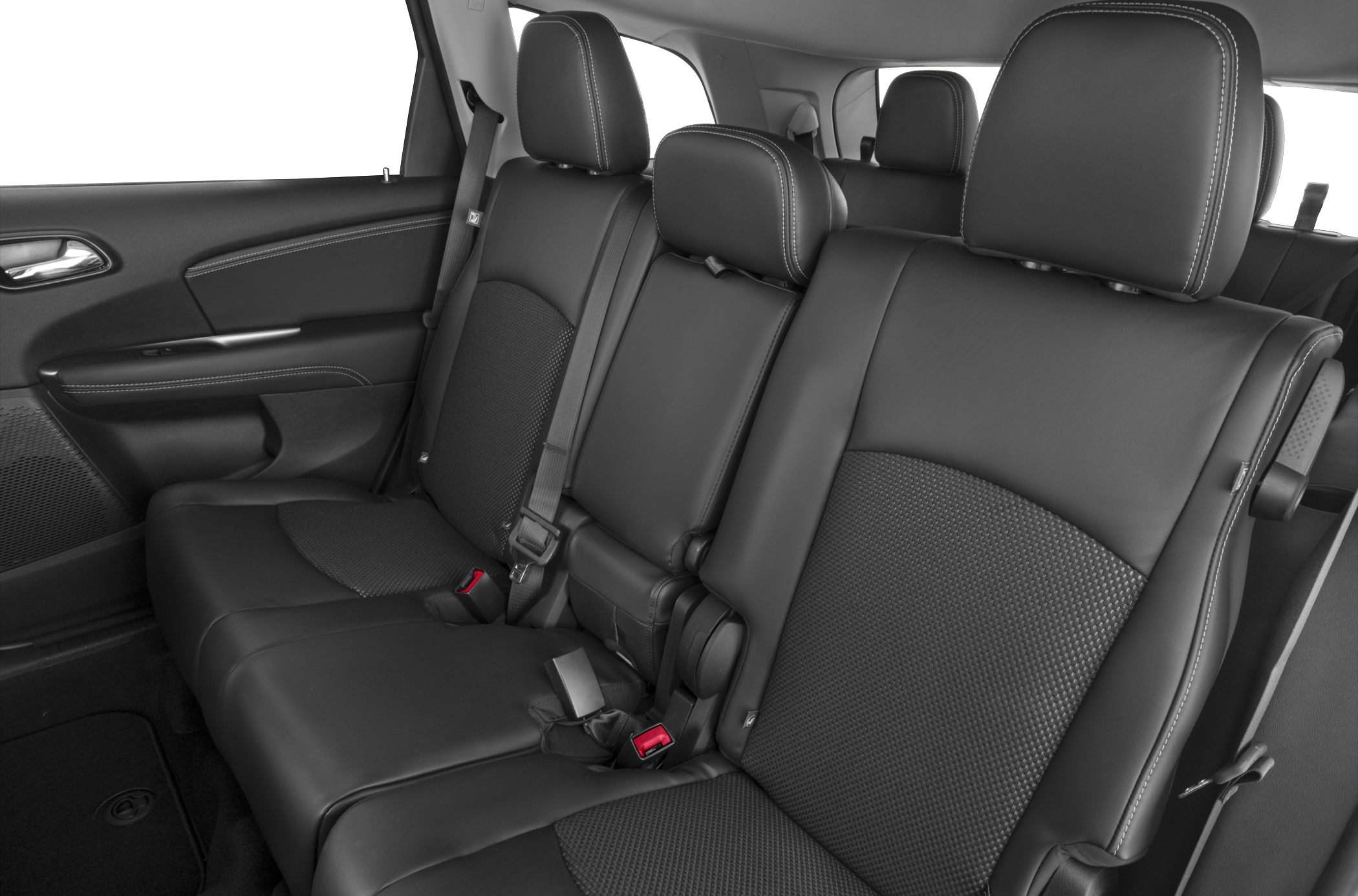 Black leather rear seats with headrests and seatbelts