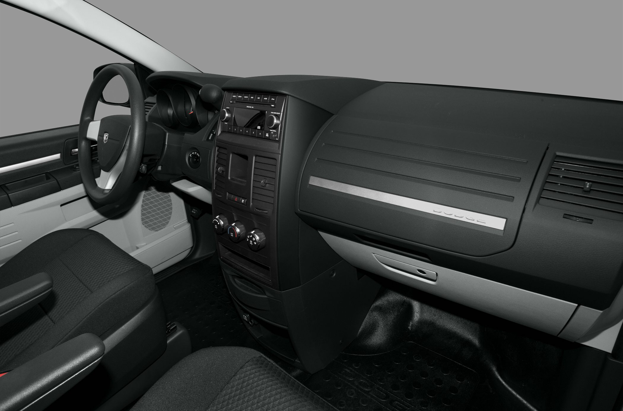 Interior dashboard, steering wheel, central control panel and seats