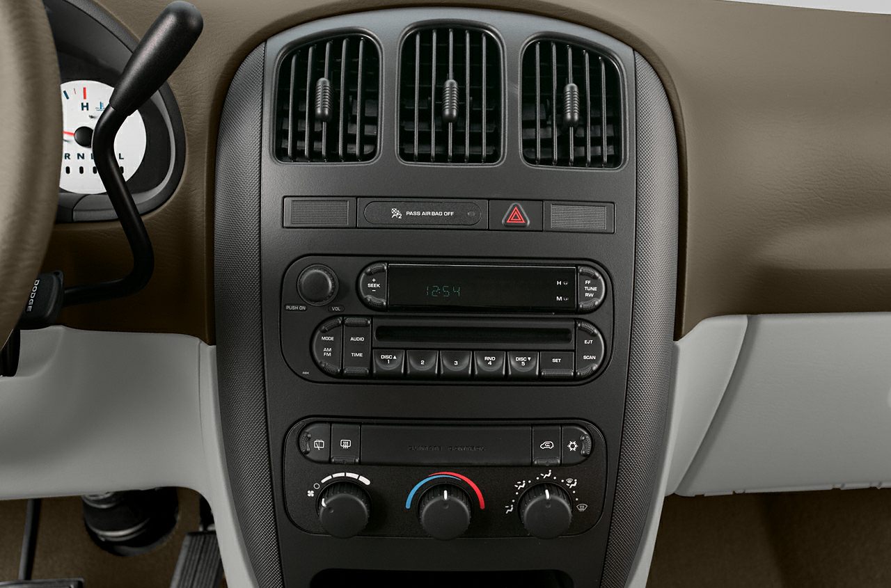 Car dashboard center console with stereo and climate control knobs