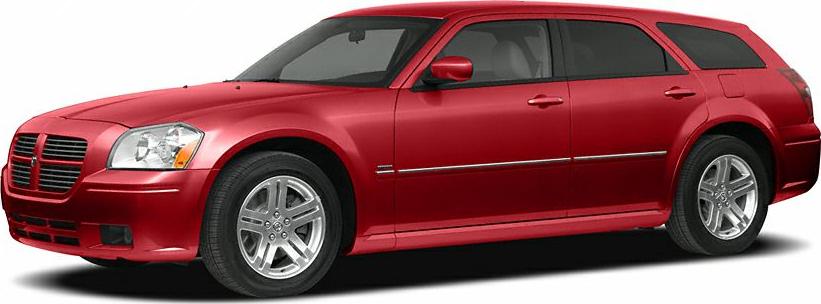 Red Dodge Magnum wagon with bold grille and sleek elongated body