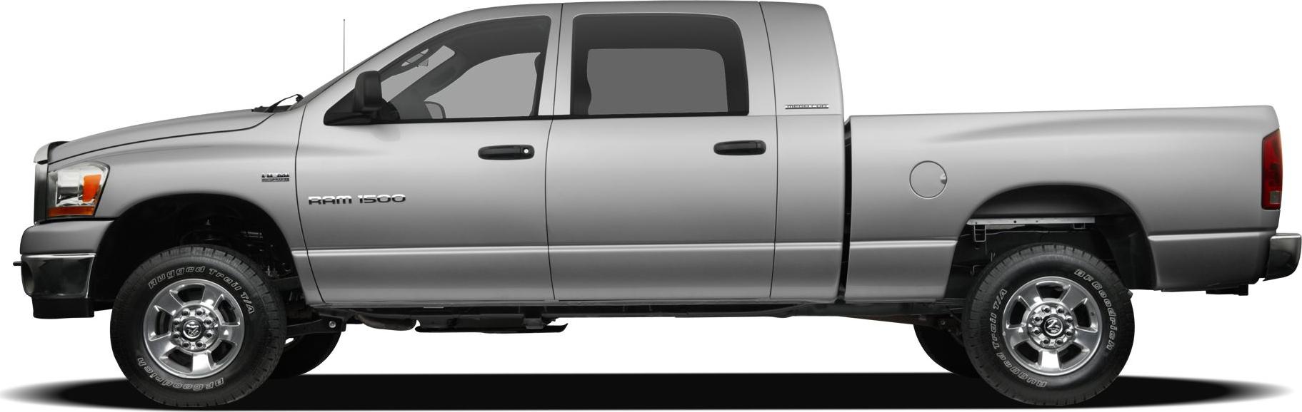Side profile of extended cab pickup with rugged tires