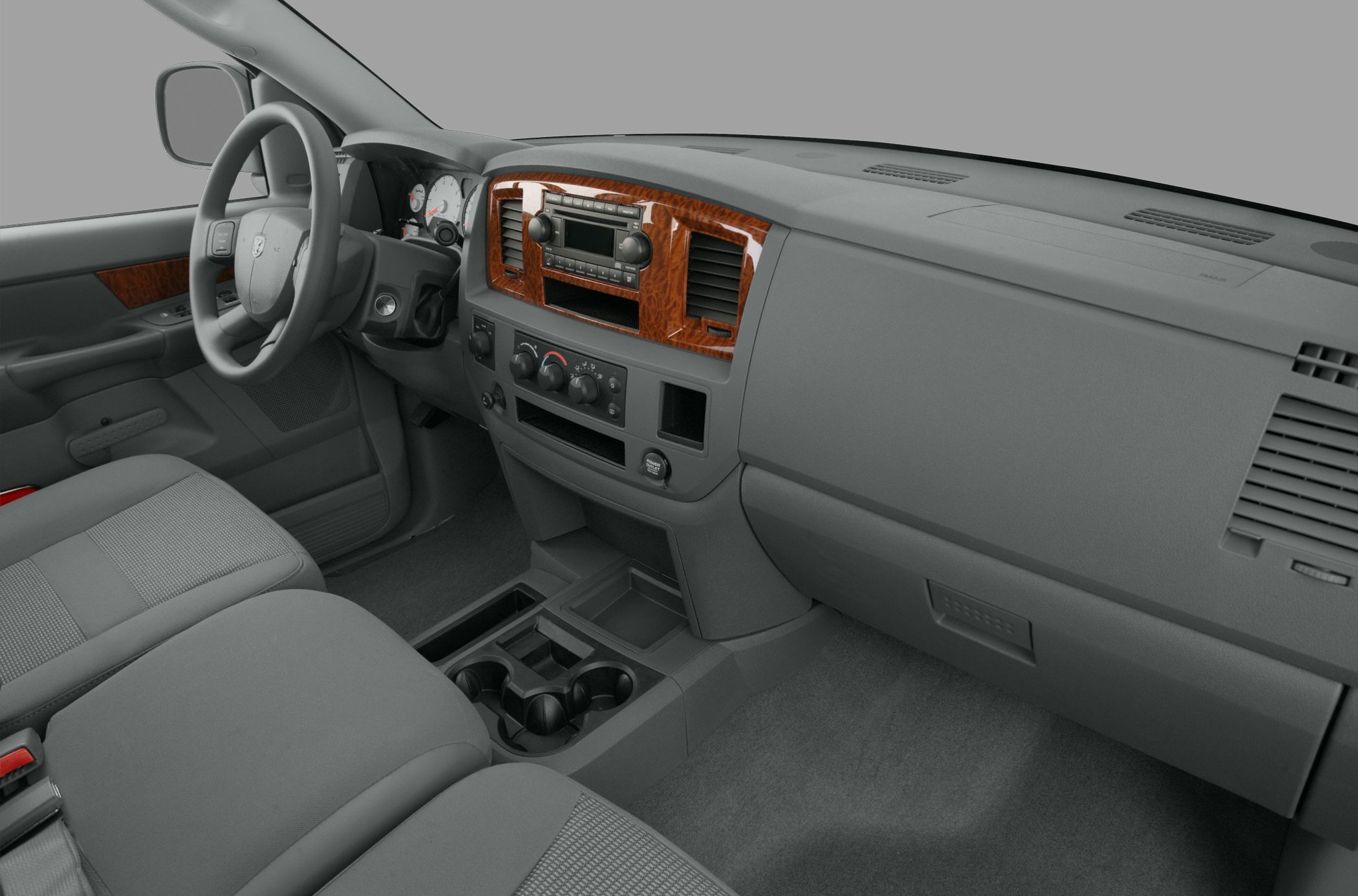 Dashboard with wood trim and center console cup holders