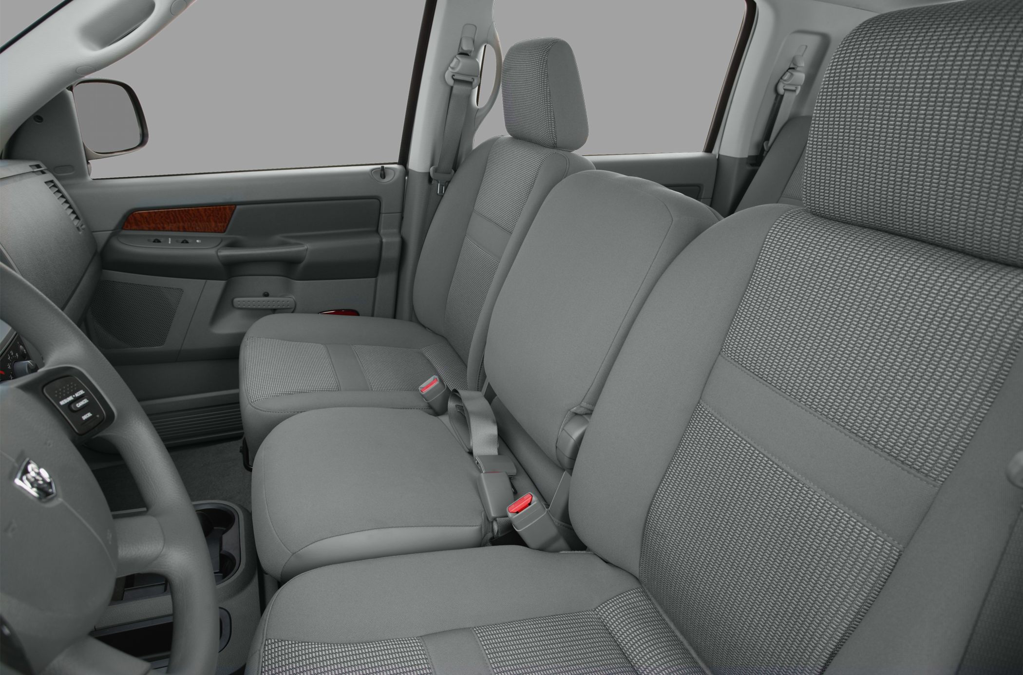 Front interior cloth seats with bench and bucket design
