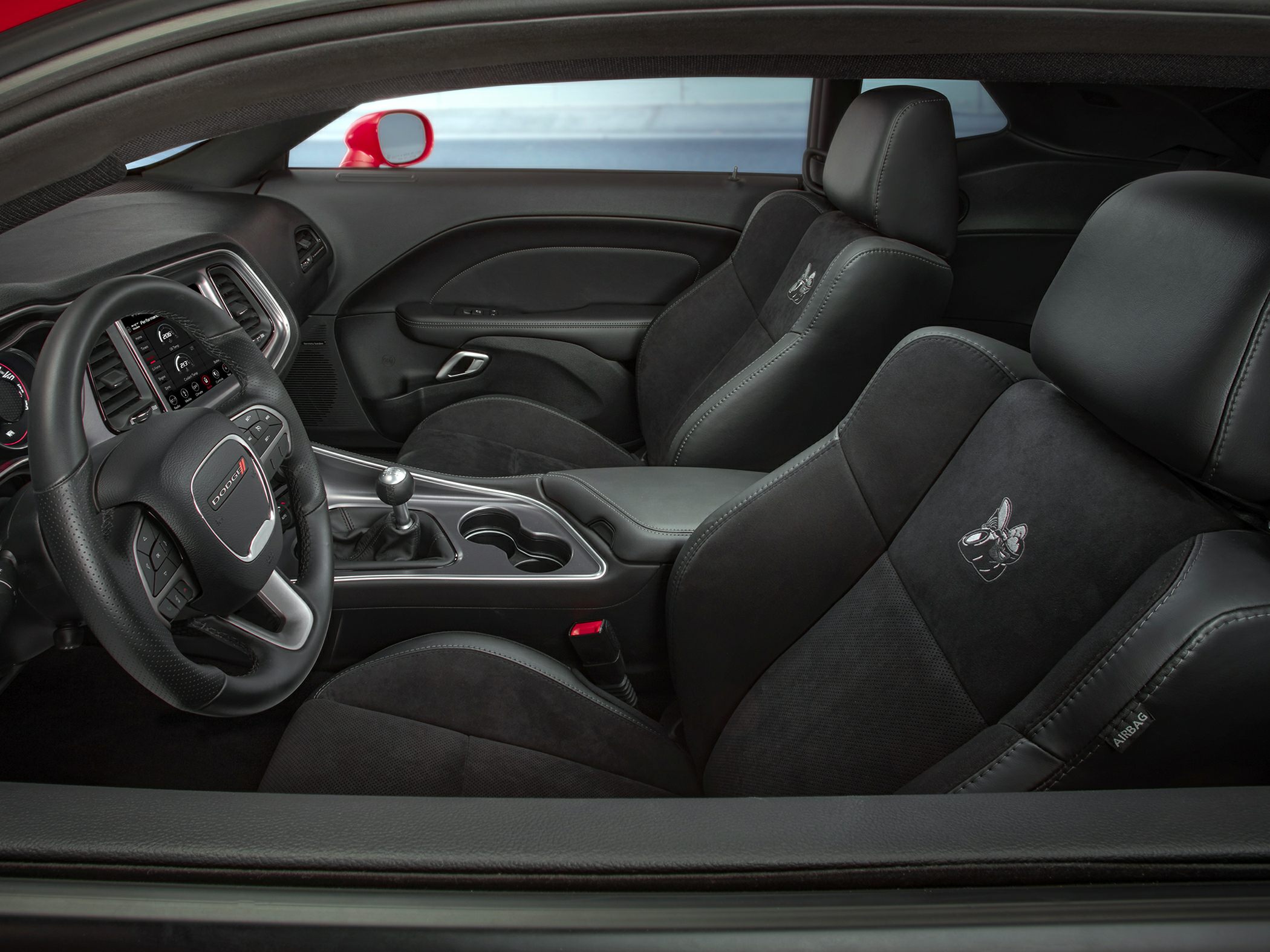 Premium sport seats and manual transmission interior with leather and suede upholstery