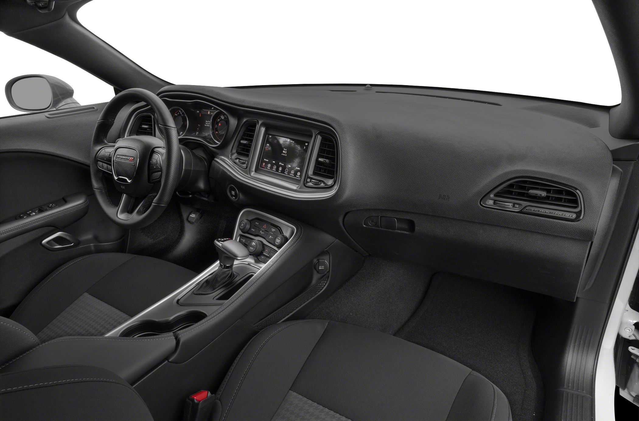 Sporty interior with dashboard, steering wheel, and center console