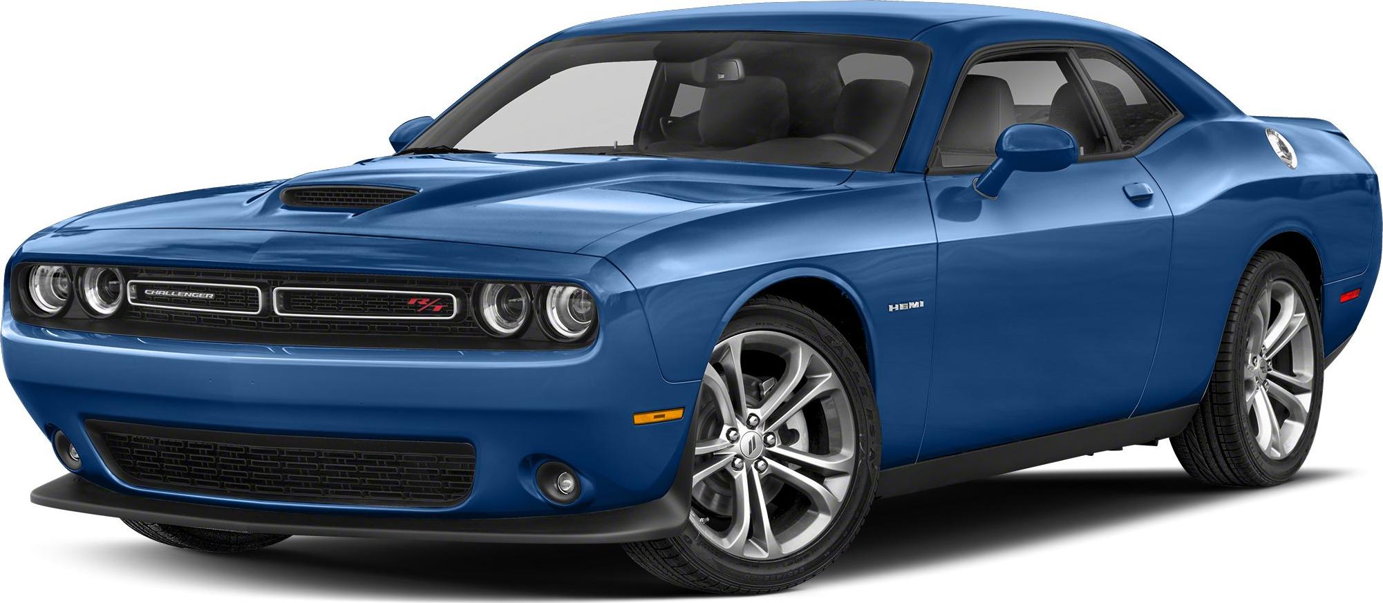 Sporty coupe front view with dual round headlights and hood scoop