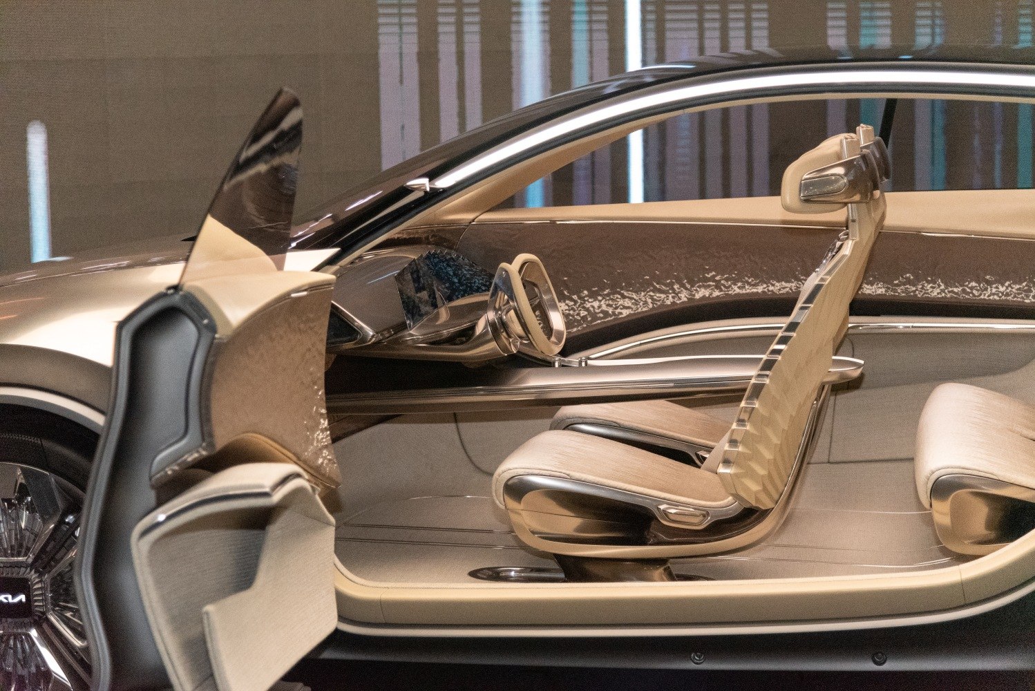 Futuristic car interior with innovative seats and sleek dashboard