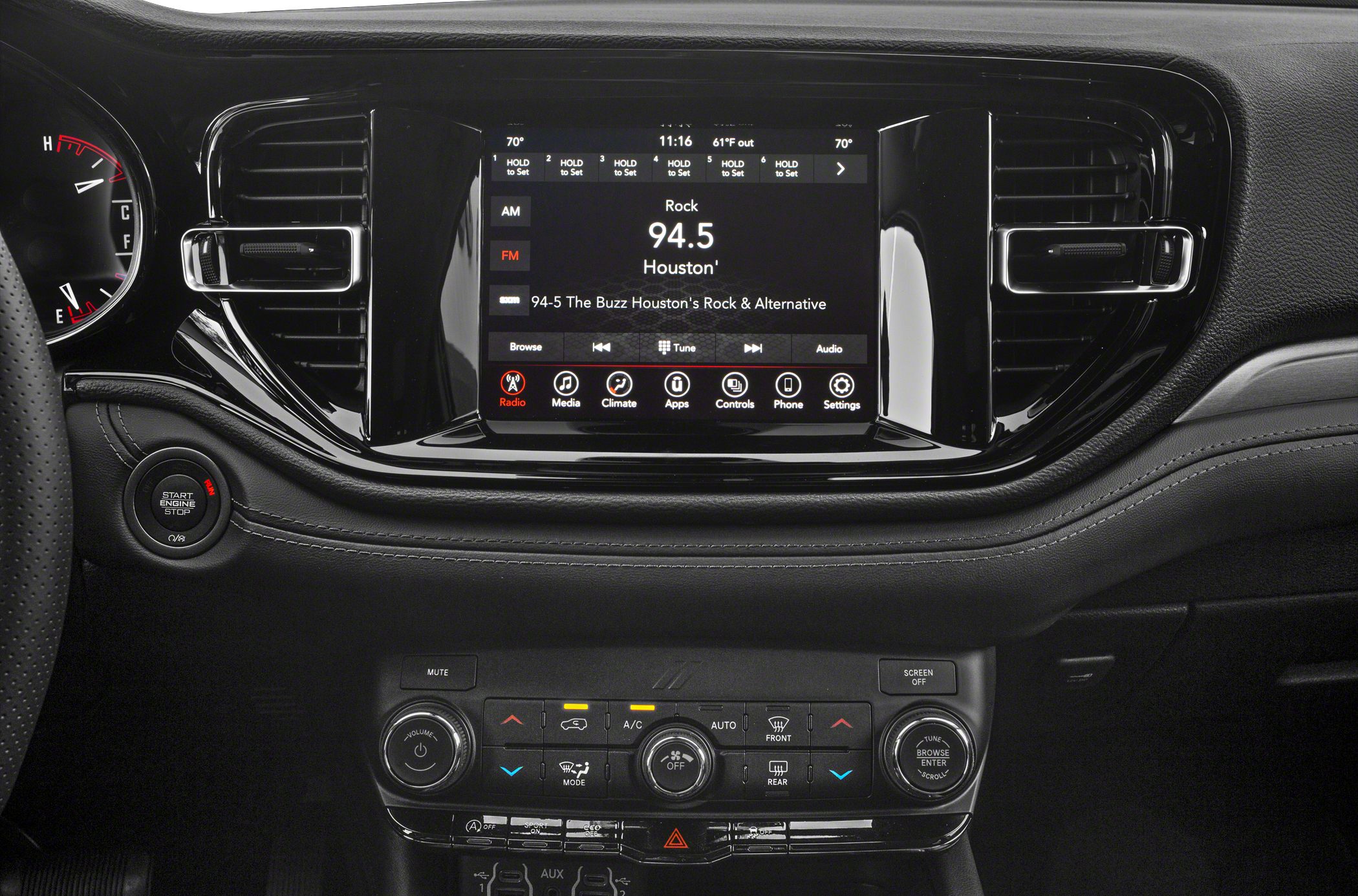 Dashboard touchscreen infotainment and climate control panel
