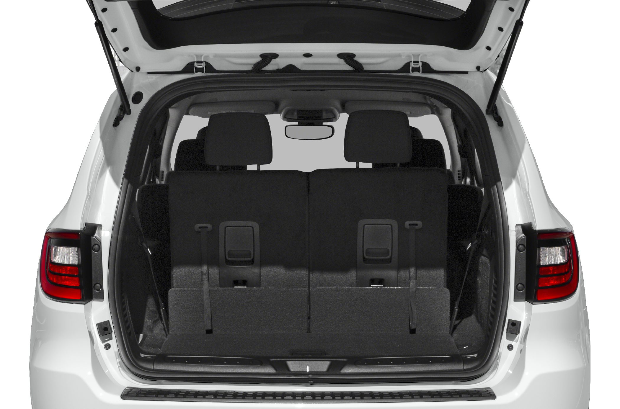 Rear cargo space and open tailgate with rear seats visible