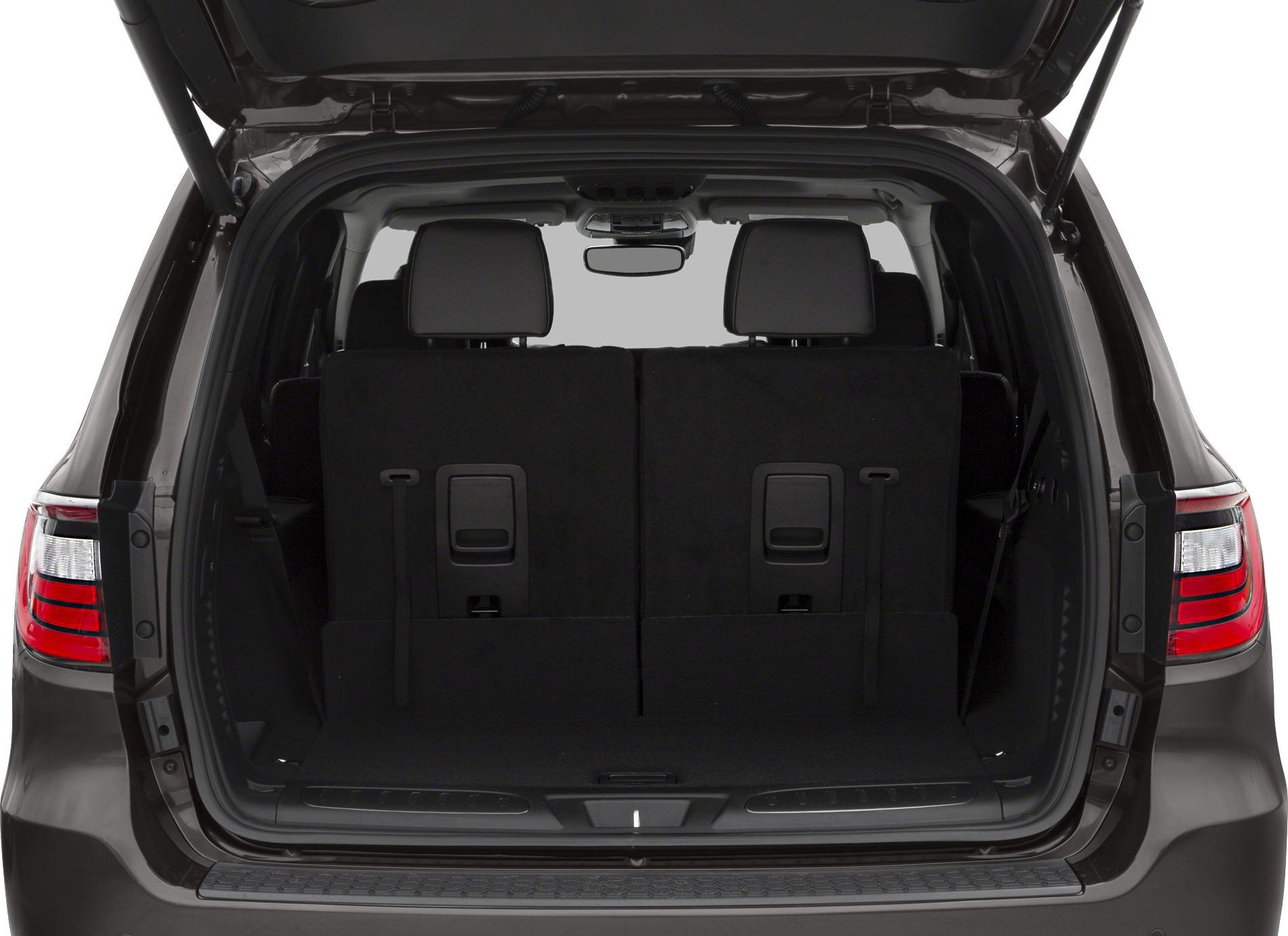 Rear cargo area with upright rear seats and headrests