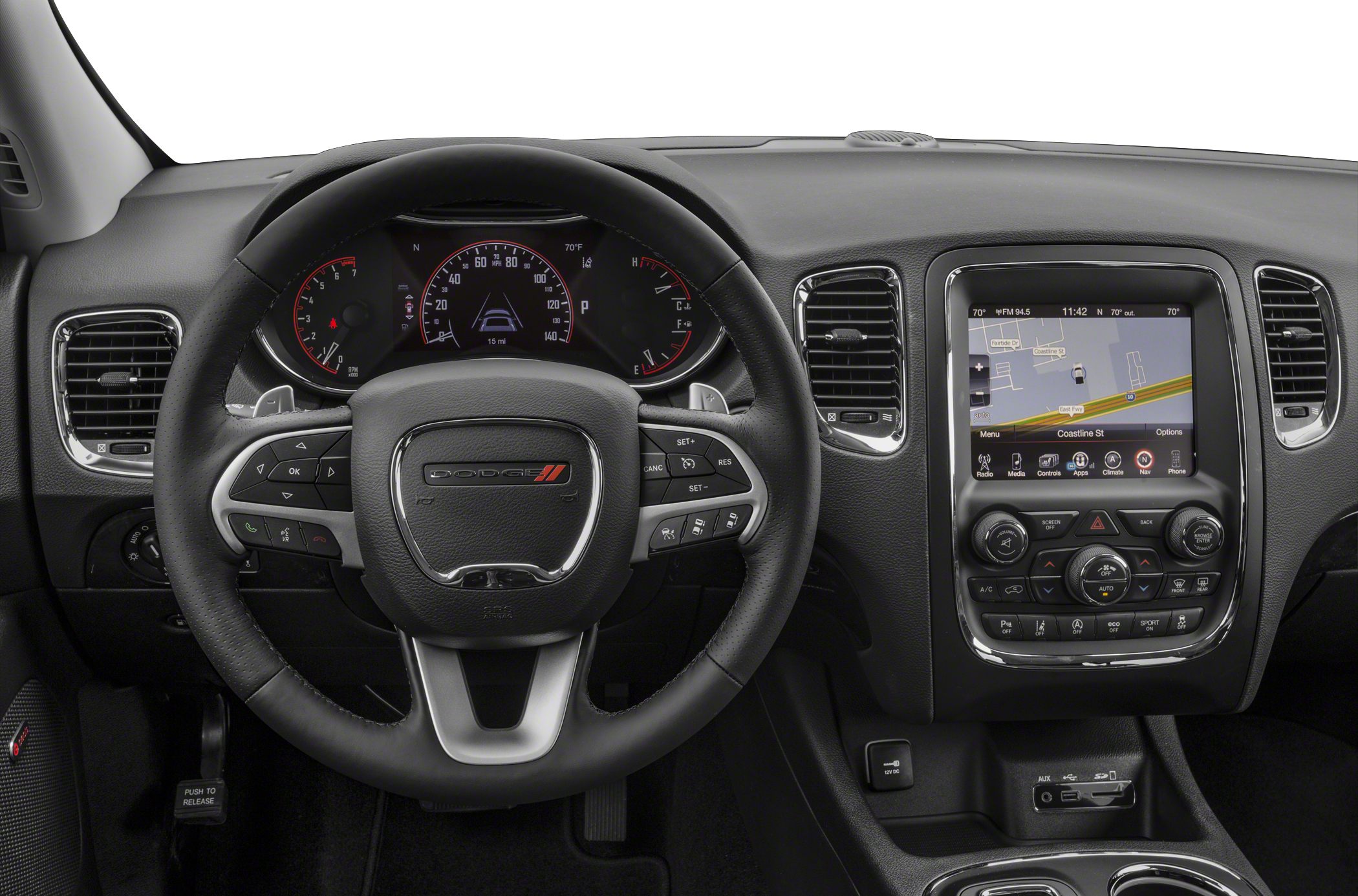 Multifunction steering wheel and central infotainment screen