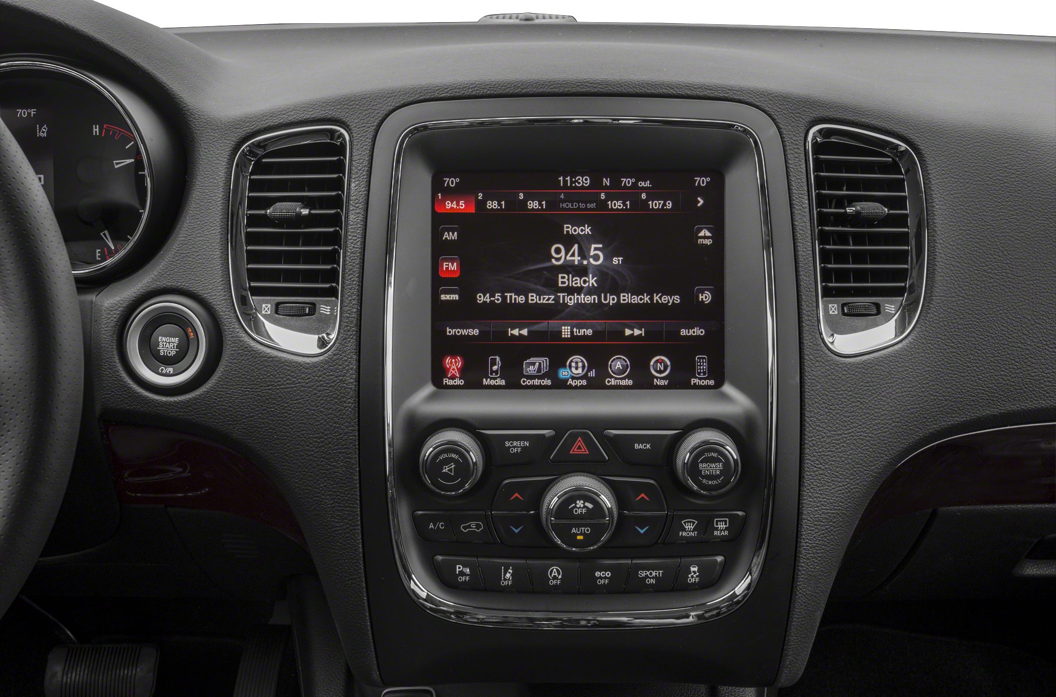 Center console with touchscreen infotainment and climate control interface