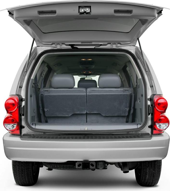 Open tailgate with spacious rear cargo area of an SUV