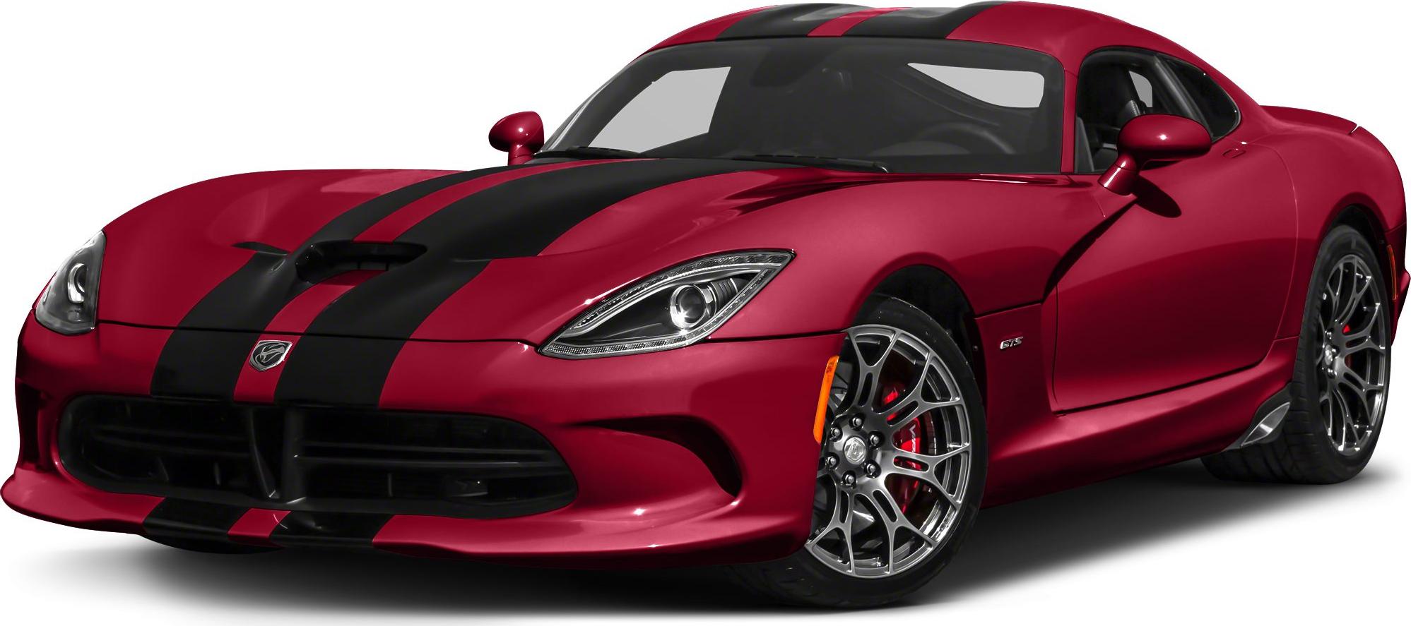 Red sports coupe with black racing stripes and distinctive headlights