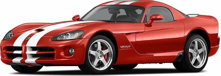 Red sports coupe with white racing stripes and aerodynamic design