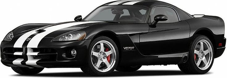 Black sports coupe with white racing stripes and silver alloy wheels
