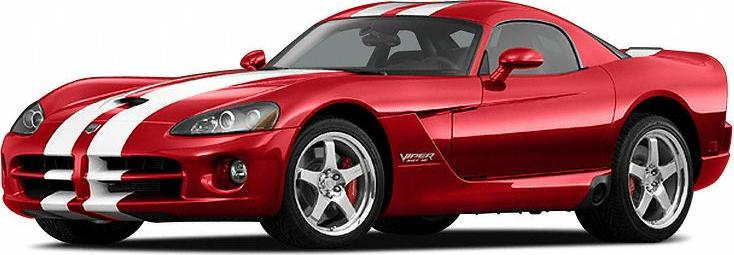 Red sports coupe with white racing stripes and aggressive front design