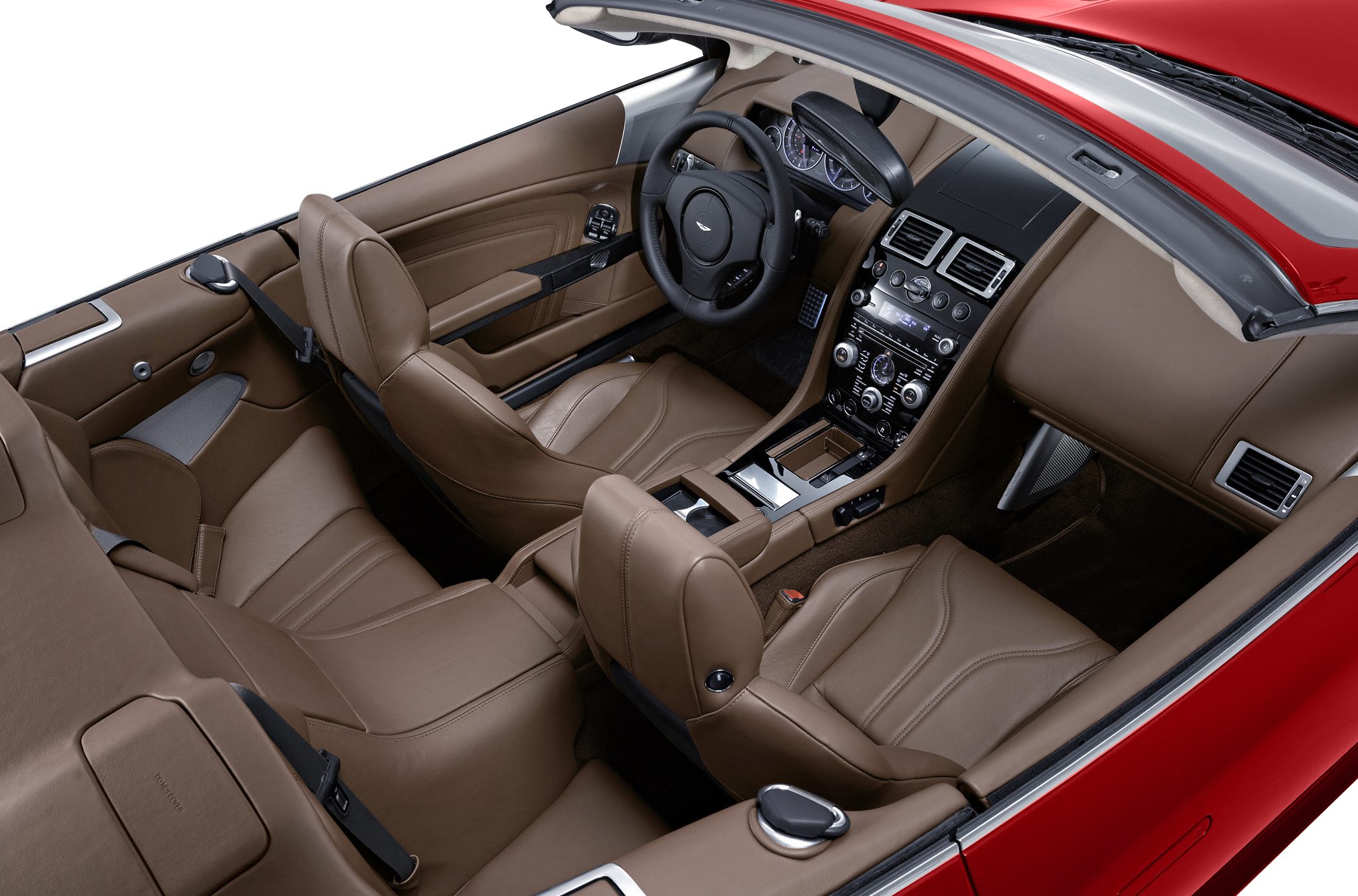 Luxury brown leather interior and detailed convertible dashboard