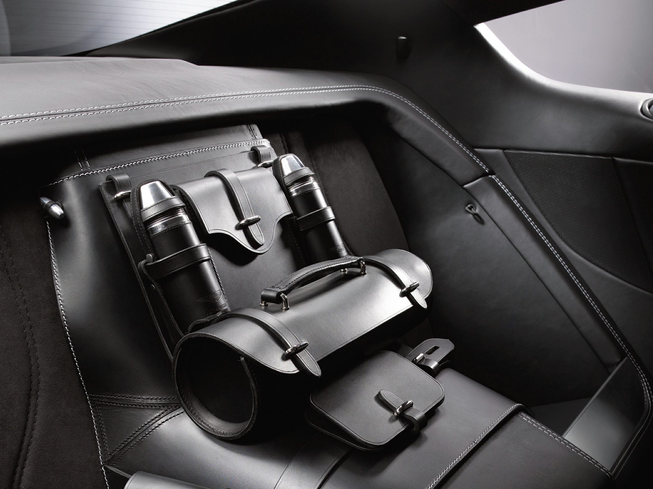 Luxurious black leather interior accessory set with detailed stitching