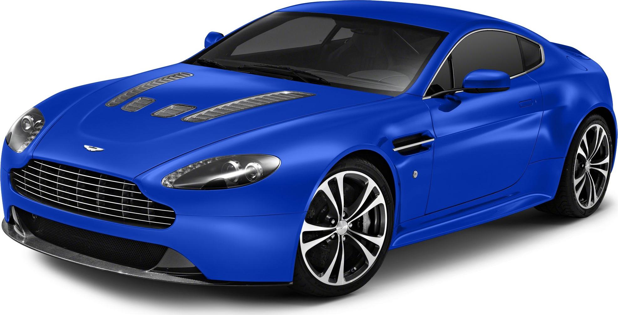 Blue coupe with front grille, hood vents, and stylized alloy wheels