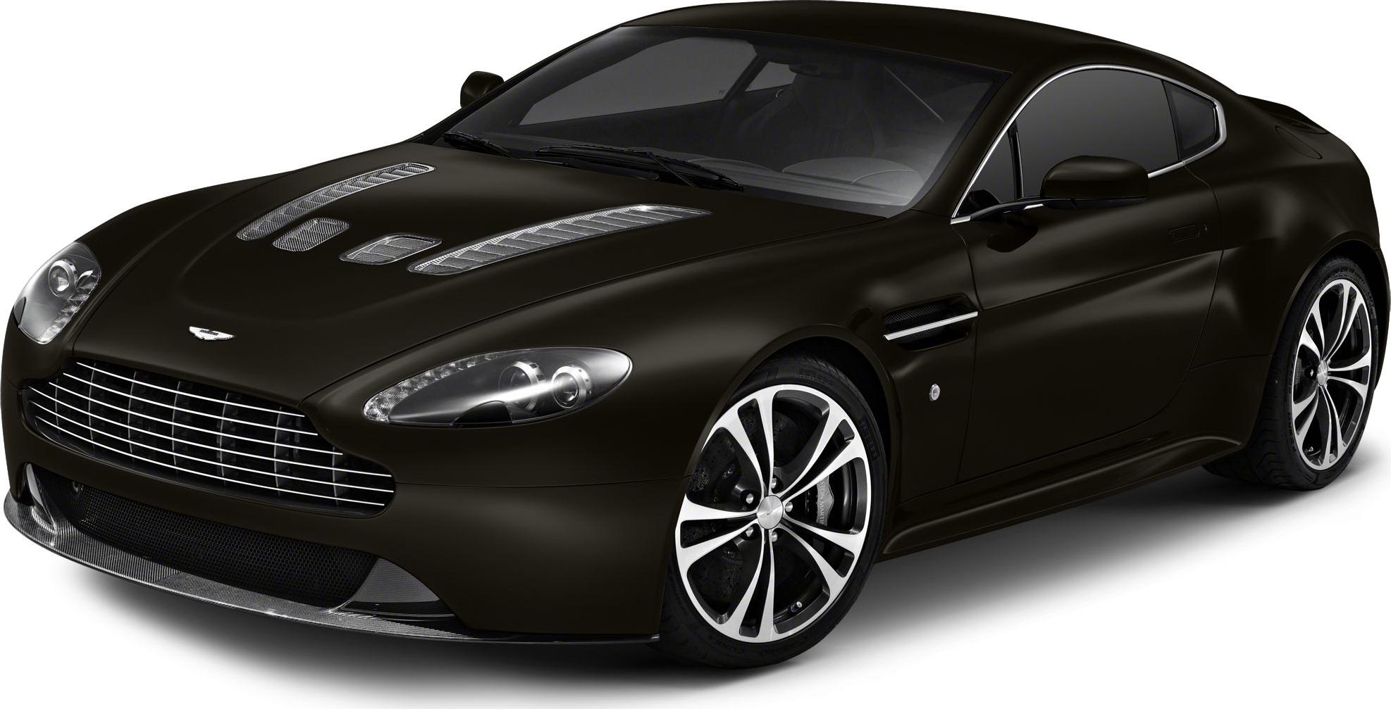 Front and side view of a sports coupe with vented hood and alloy wheels