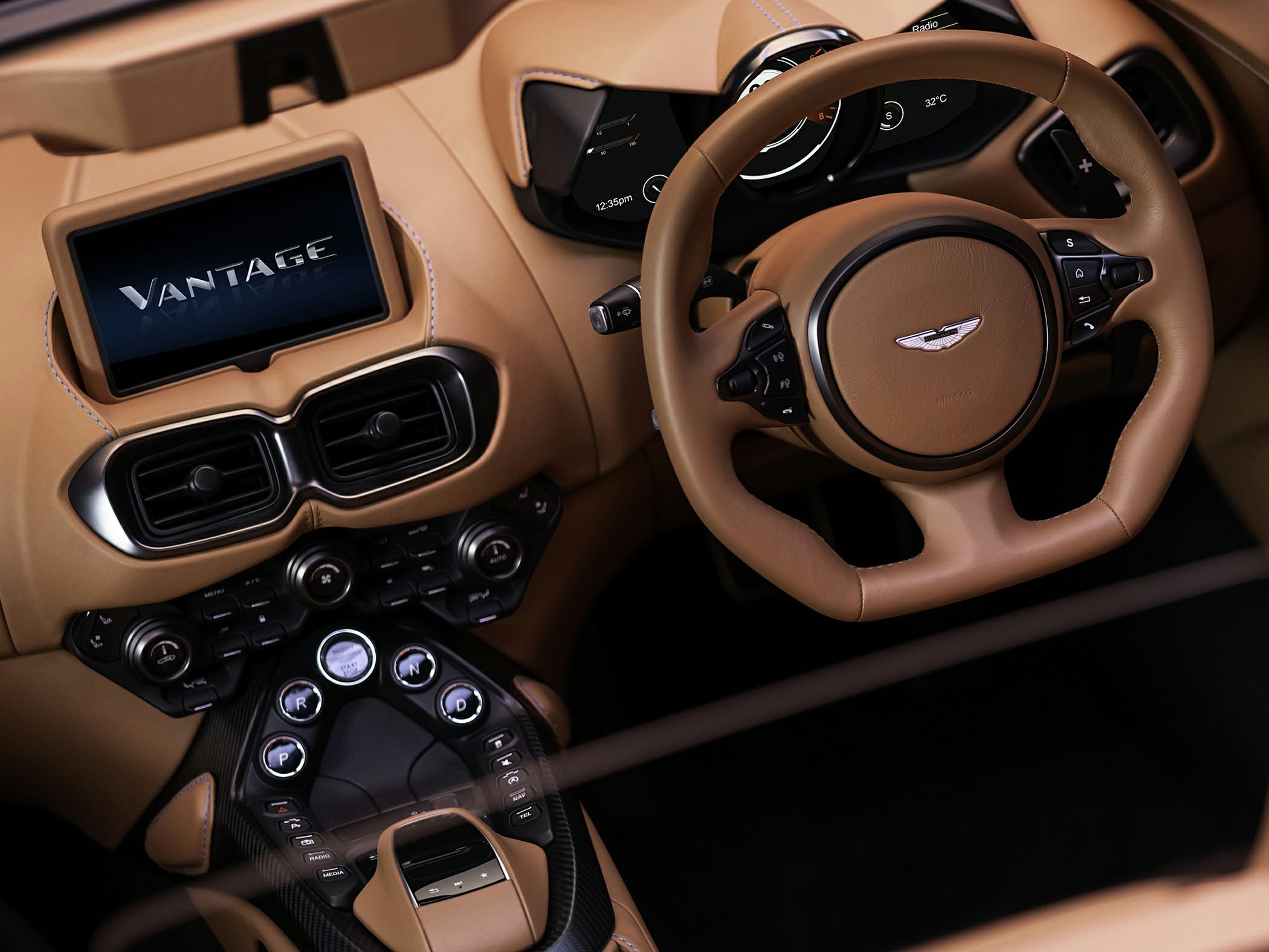 Beige leather interior with digital dashboard and control console