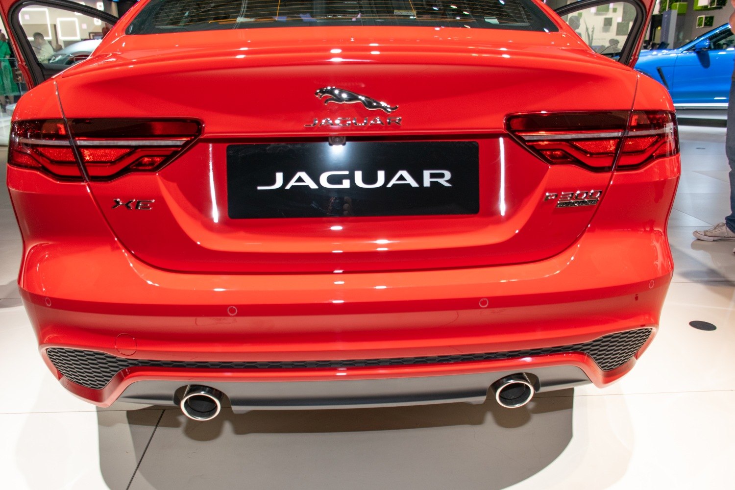 Rear view with dual exhaust and distinctive taillights