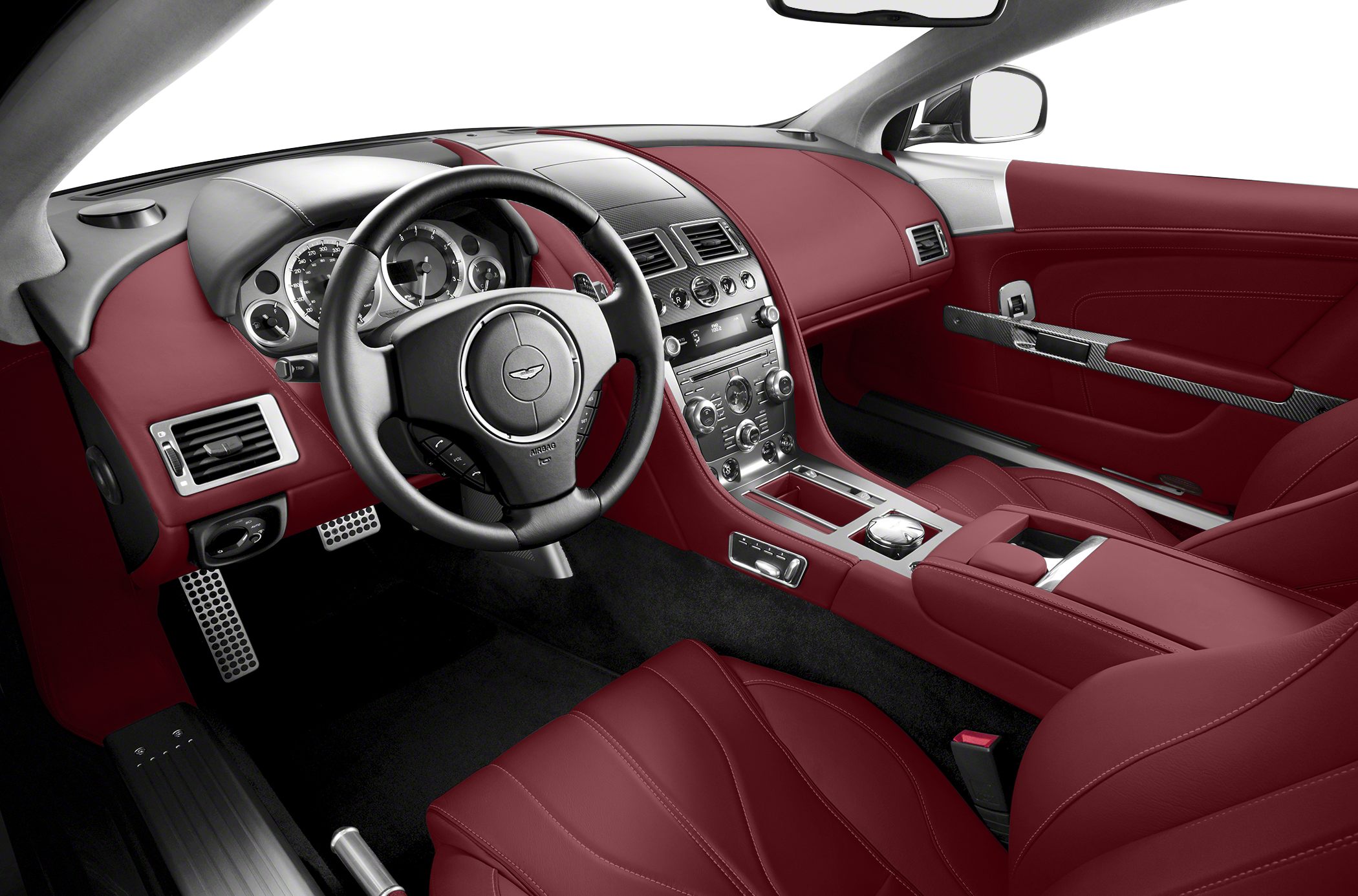 Luxury red leather interior with advanced dashboard and console
