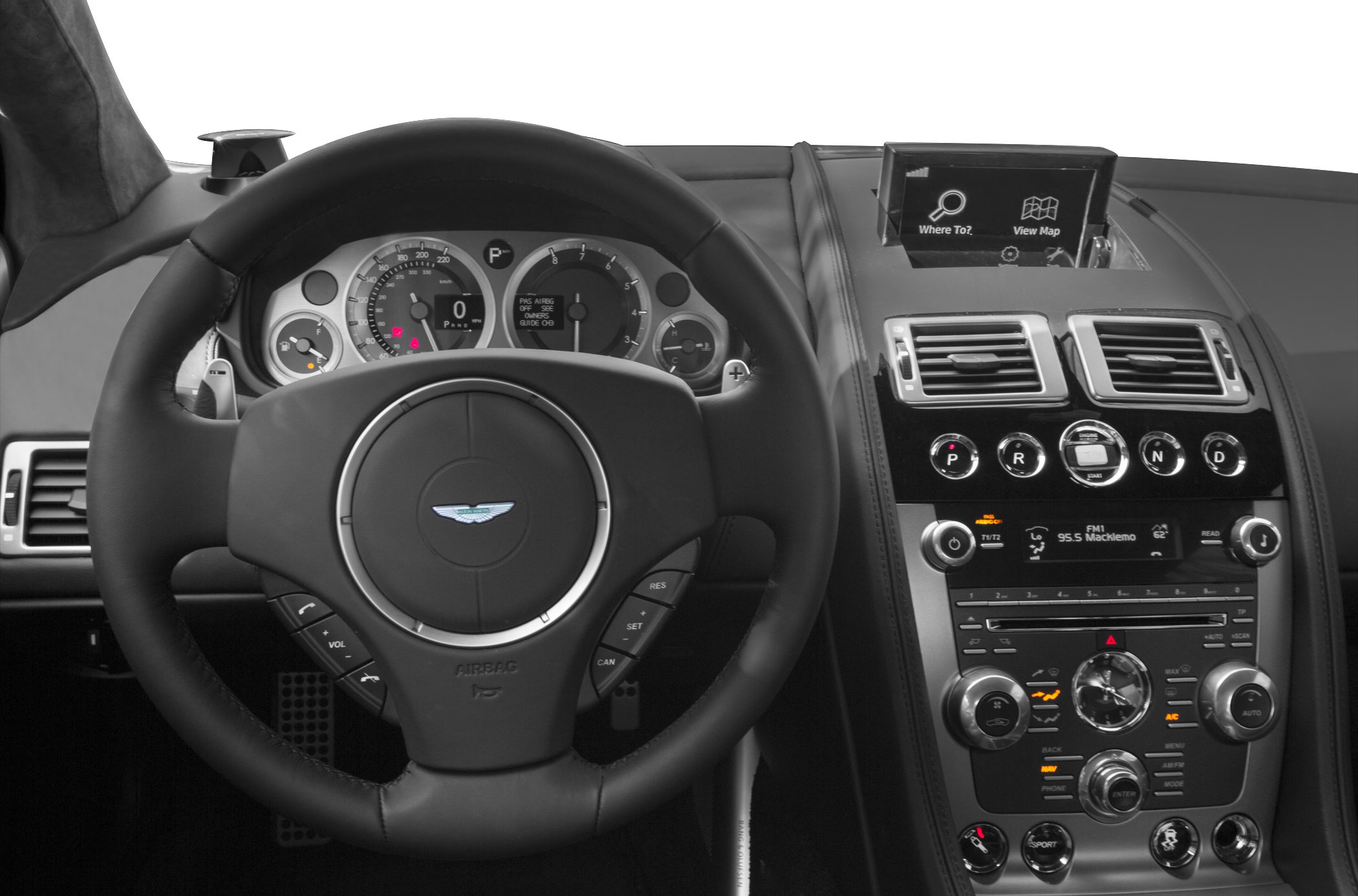 Steering wheel and advanced dashboard with navigation in luxury coupe